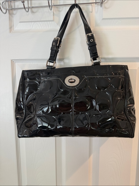 Coach Handbags - Coach Black Patent Shoulder Tote with Turn-Lock Accent